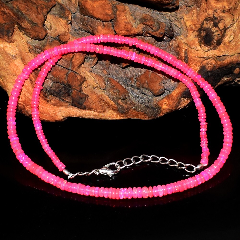 Fabulous Top Pink Ethiopian Opal 41.00 Cts Beaded Beautiful Necklace VK 04 E584