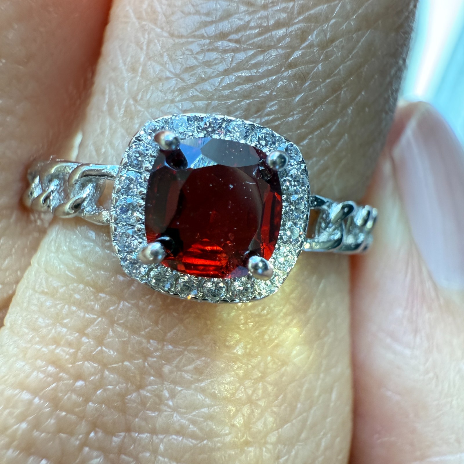 925 Sterling Silver Ring 5mm Natural Rhodolite Garnet Zircon Handmade Chain Gift