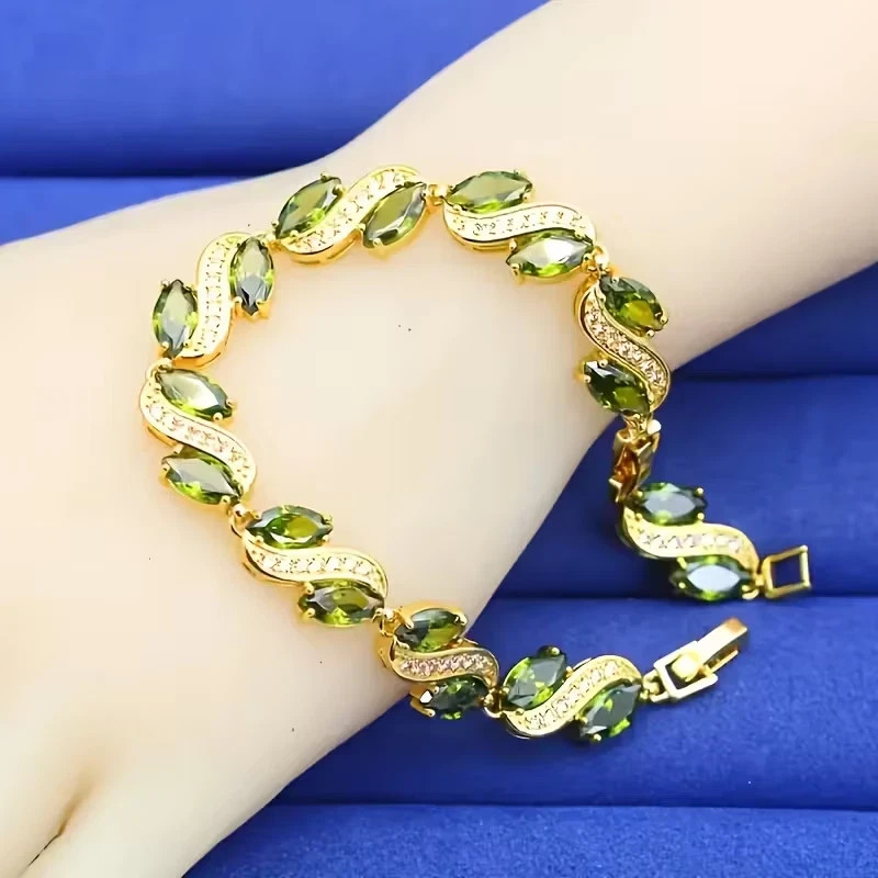10Ct Marquise Lab-Created Peridot Women’s Tennis Bracelet 14K Yellow Gold Plated