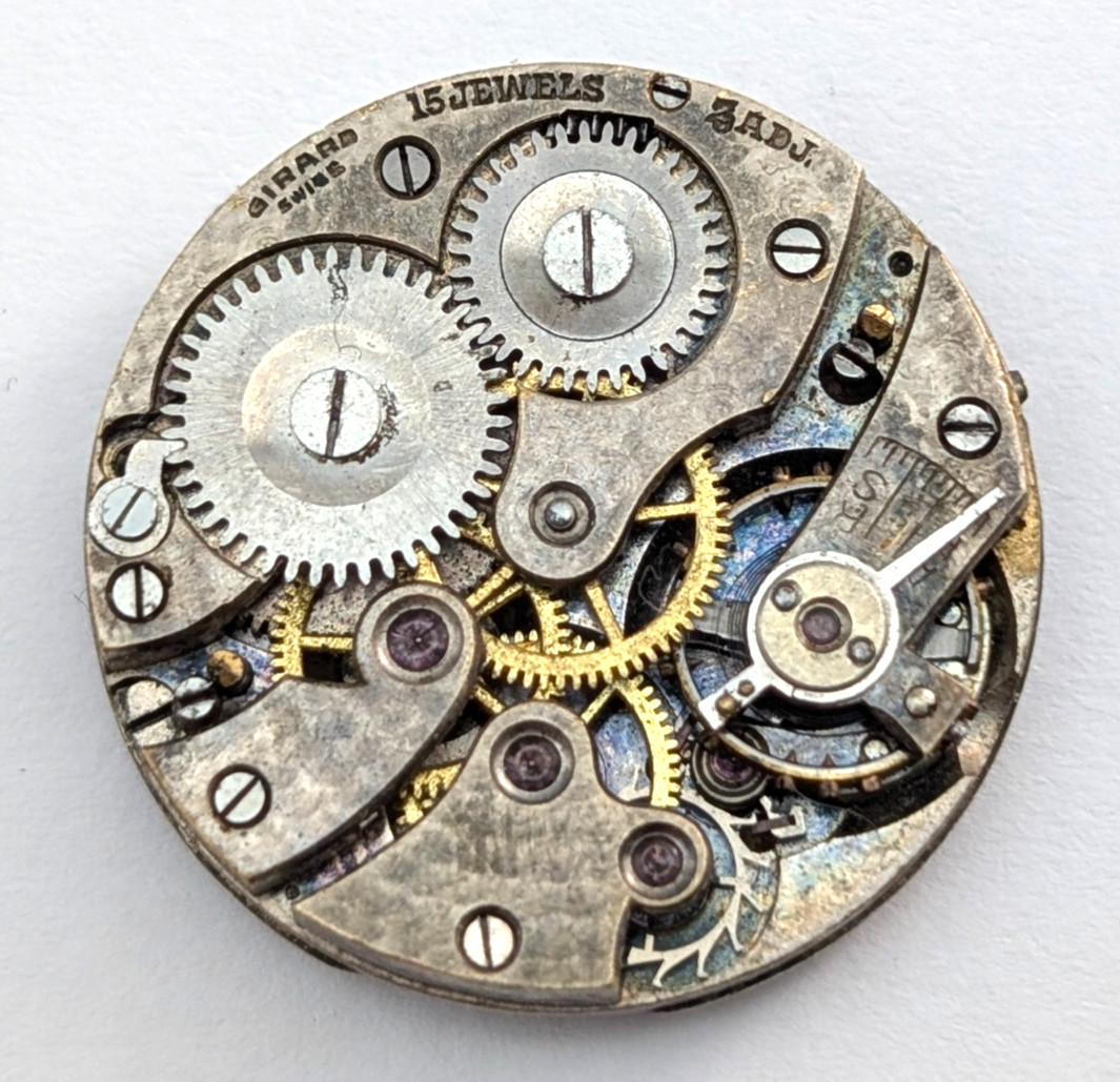 GIRARD 15j Art Deco Textured Dial Ladies 24mm Swiss Watch Movement PARTS REPAIR