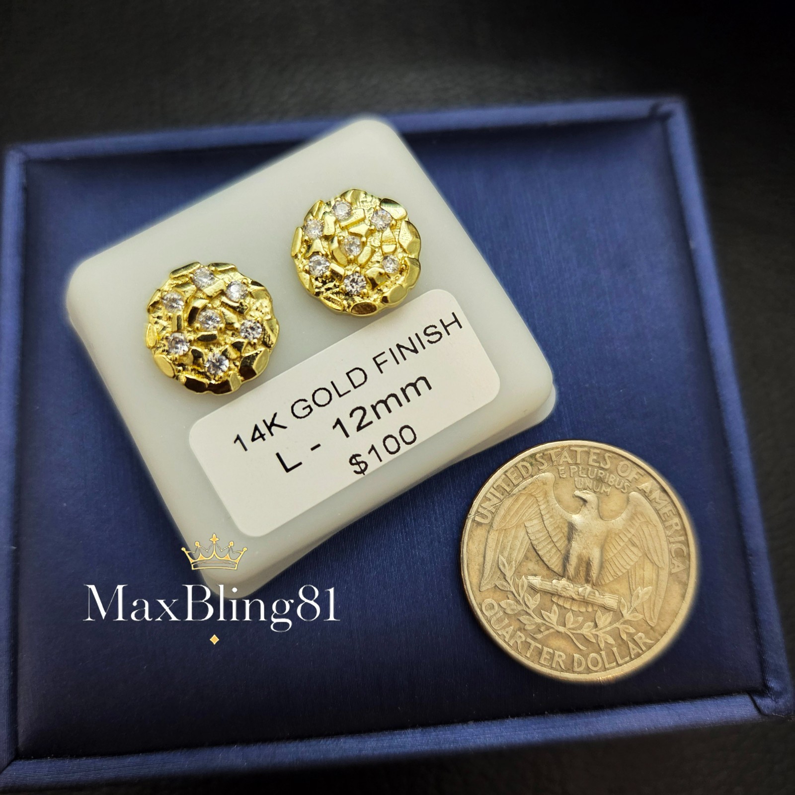 High-End 14K Finished Brass Nugget Moissanite Iced Earring Earrings Stud Unisex