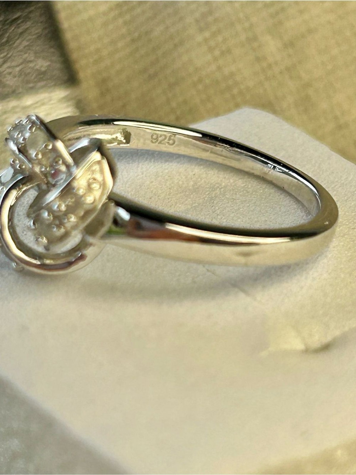 Macys Sterling Silver Love Knot Ring w/ Diamond Accent Size 6 NWOT