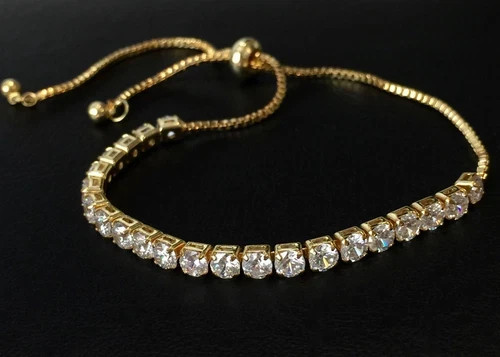 18K Gold Plated Bolo Tennis Bracelet Made Simulated Diamond Round Prong Stone