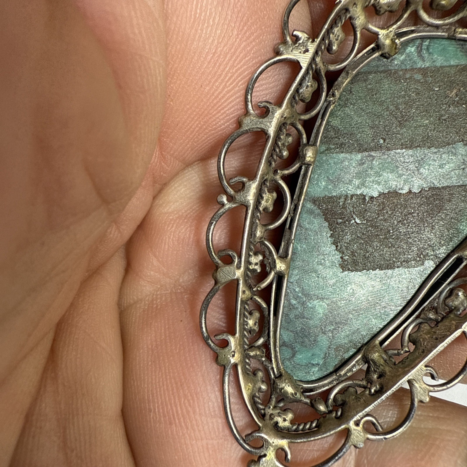 Israel Eilat Stone Pendant Handmade Vintage Filigree Big Stone