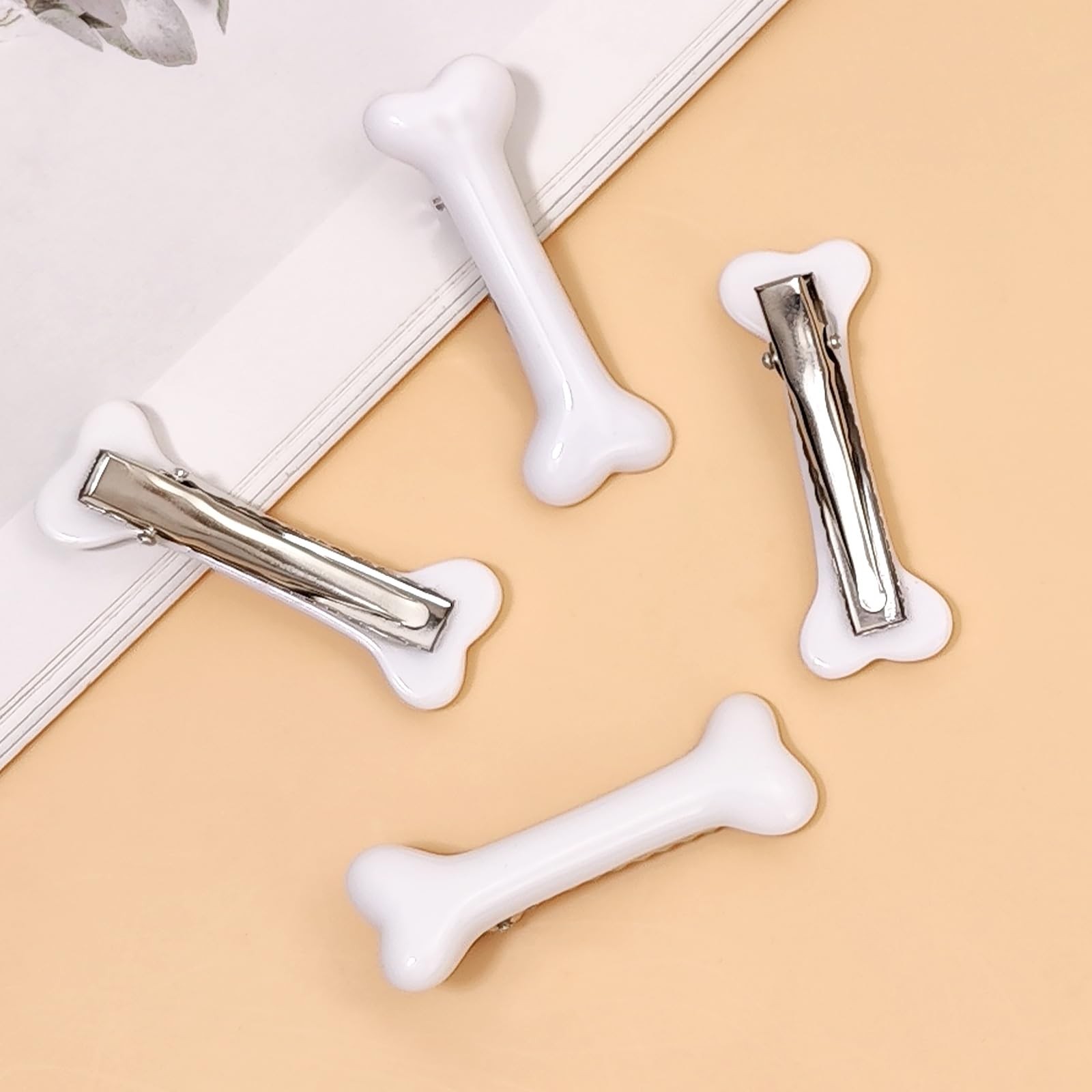 4Pcs White Dog Bone Alligator Hair Clips, Hairpins, Barettes for Women and Gi…