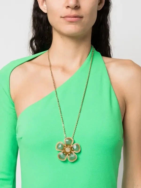 Swarovski Gold Tone Flower Pendant Necklace Yellow Crystal Florere Long Chain