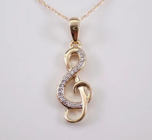 Music Note Shape Pendant 1 Ct Round Cut Simulated Diamond 14K Yellow Gold Plated