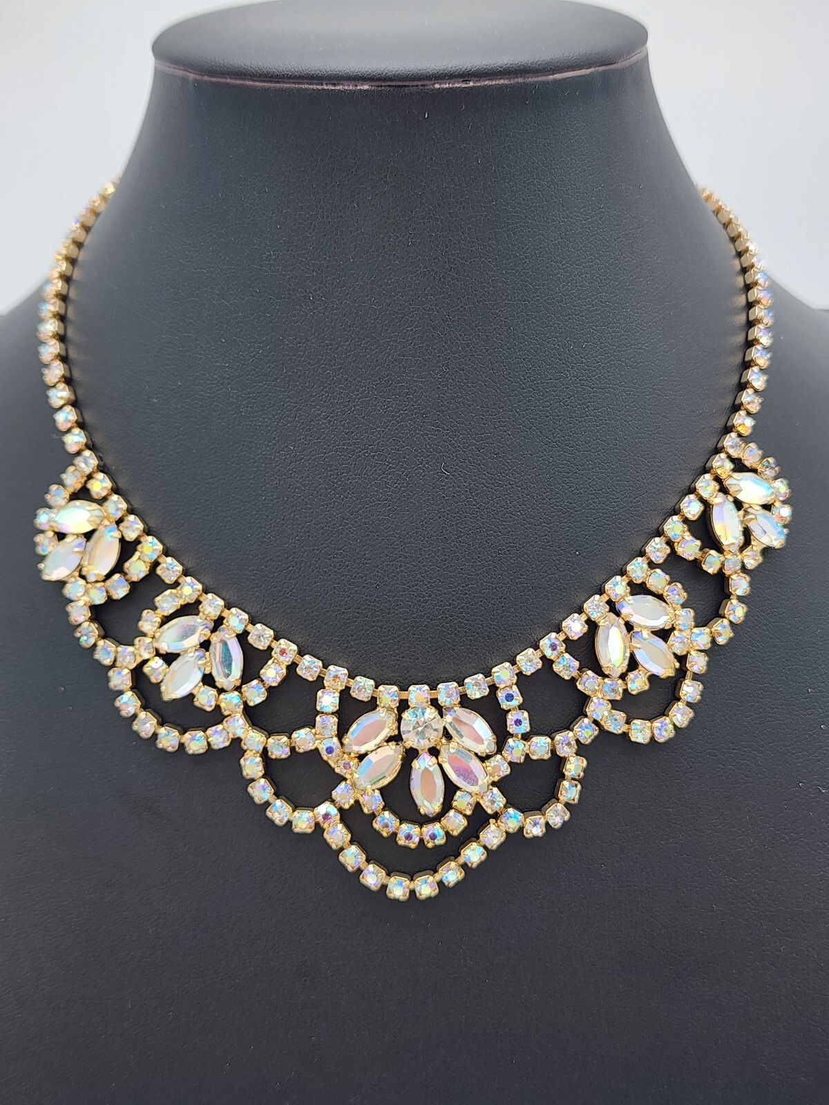 VTG Juliana DeLizza & Elster Aurora Borealis Crystal Necklace 1960 Old Hollywood