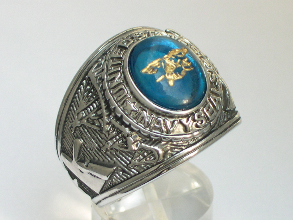 12x10mm US Military Navy Seals Rhodium Plated Solitaire Stone Men Ring Size 7-15