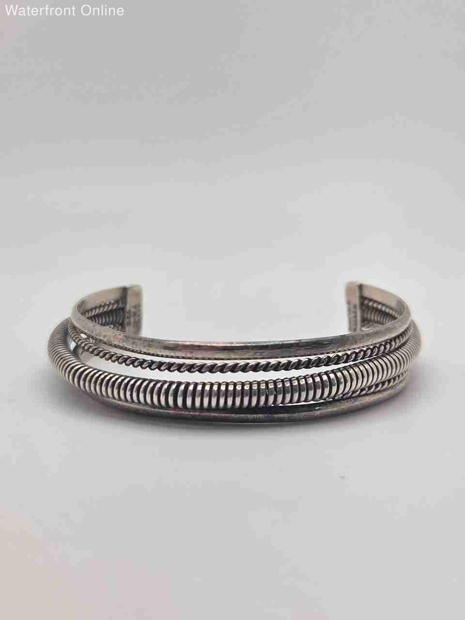 Taxco 925 Sterling Silver Bracelet 27.6g Coiled Bangle / Cuff Vintage 5.5 in.