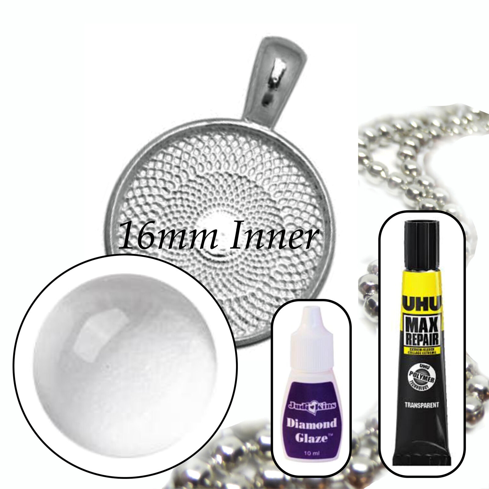 16mm Glass Pendant Kit – Makes 10 Necklaces – Colour Options