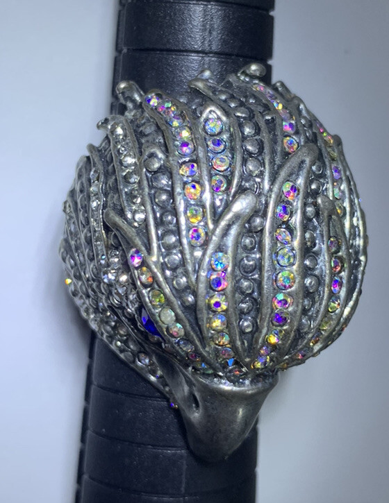 ST & Crystal Eagle Ring W/ Blue Sapphire Rhinestone Eyes, Aurora Borealis Crown