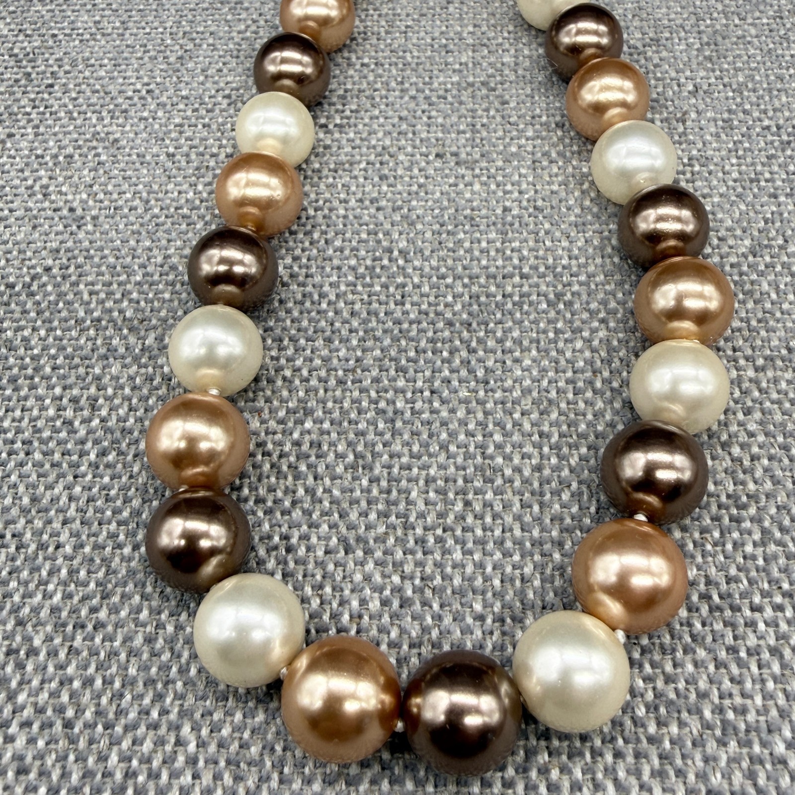 Vintage Necklace Glass Beads Cream Champagne Brown 16 Inches