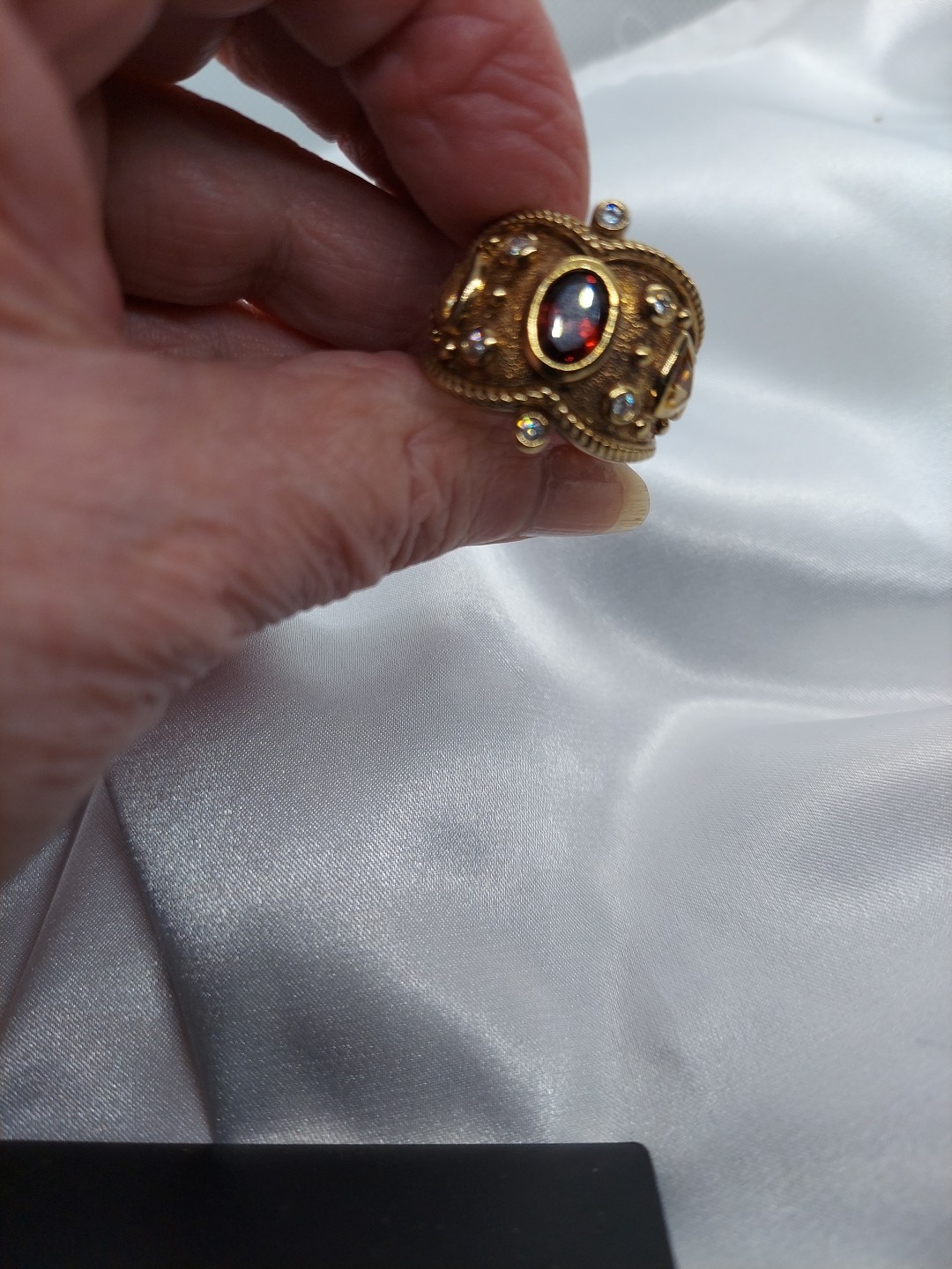 18k On Sterling Garnet Lemon Citrine Byzantine Etruscan Ring Sz10 Ross Simon’s