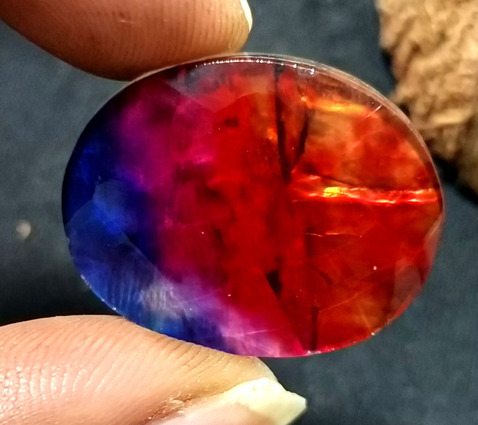 28.15 Ct Natural Ammolite Opal-Like Organic Doublet Oval Treated Loose Gemstone
