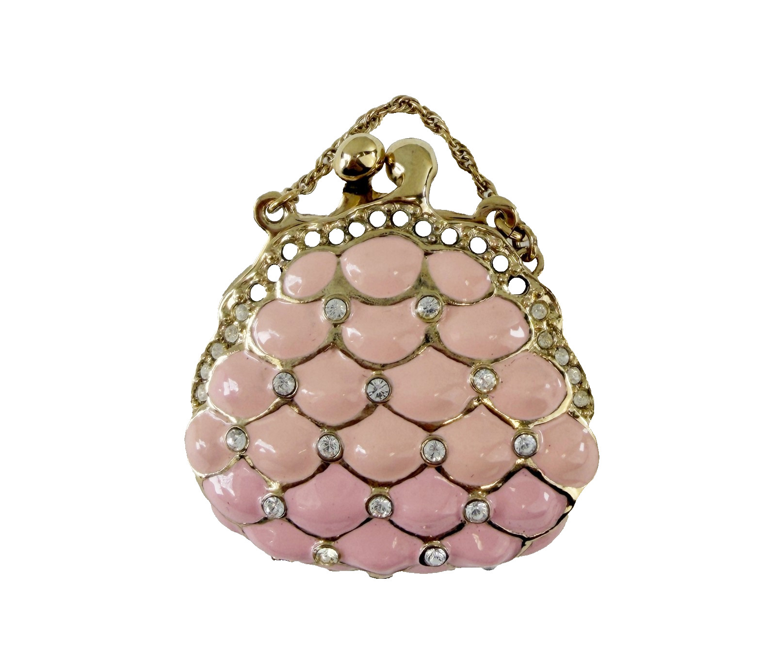 NEW ST. JOHN Handbag Brooch Pink Enamel Scales Crystals 24KGP Logo Pin Enhancer