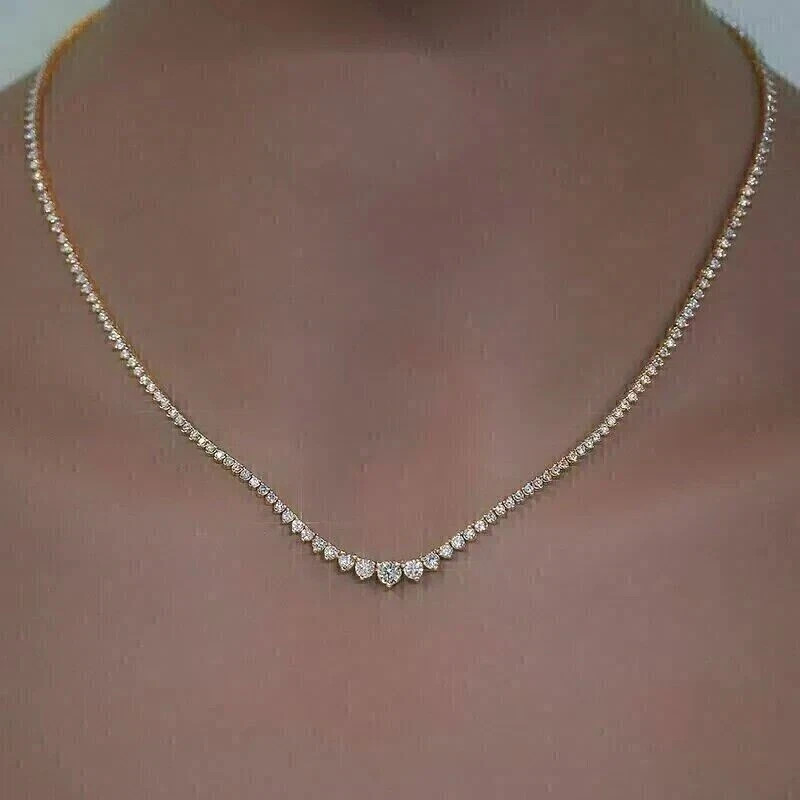 13Ct Round Cut Lab Created Diamond Women’s Tennis Necklace 14K White Gold Plated