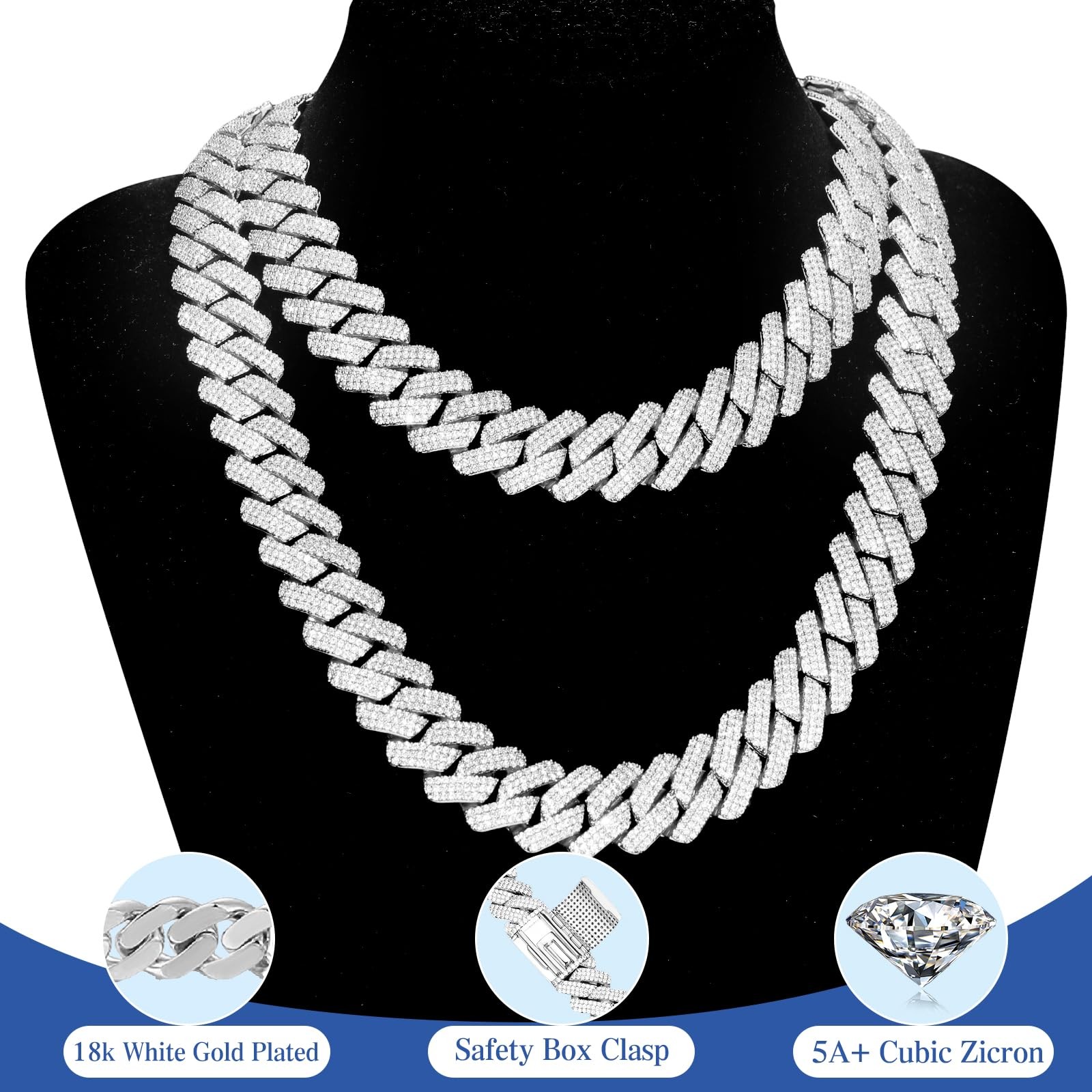 Ucciyo 20MM Cuban Link Chain for Men Iced Out Chain 18K Gold Plated 5A+ Zicron