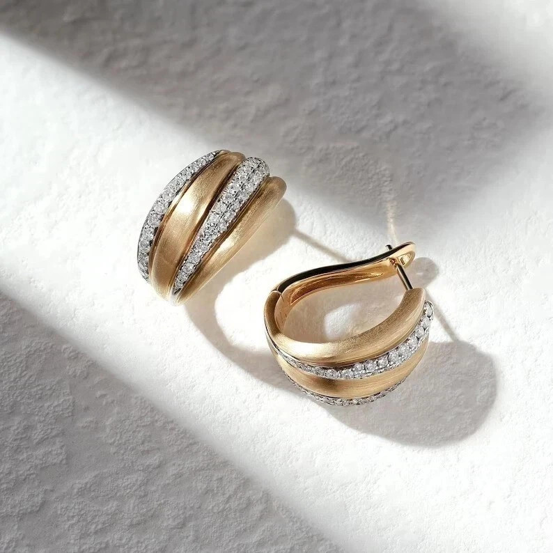 Women Engagement Hoop Earrings Round Cut Simulated Diamond 925 Starling Silver