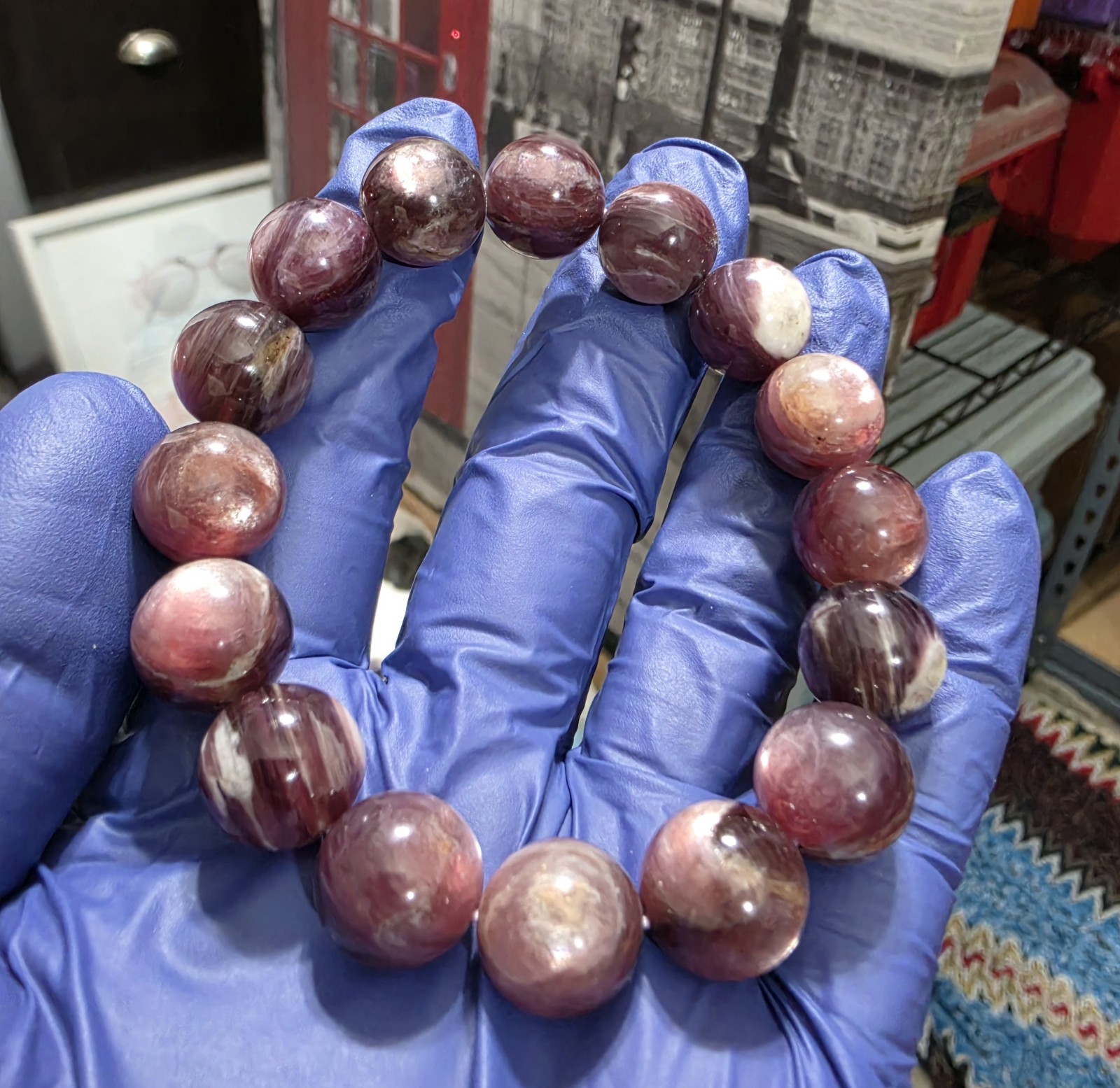 Purple Mica Crystal Quartz Crystal Stretch Bracelet 12.7mm Lepidolite