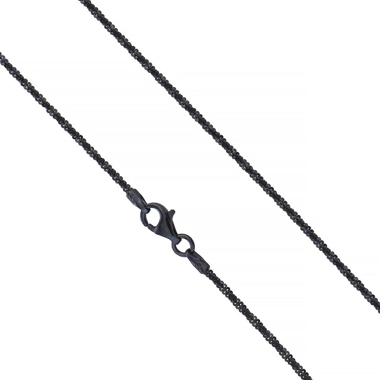 925 Sterling Silver Black Rhodium 2mm Sparkle Margarita Twisted Rock Chain