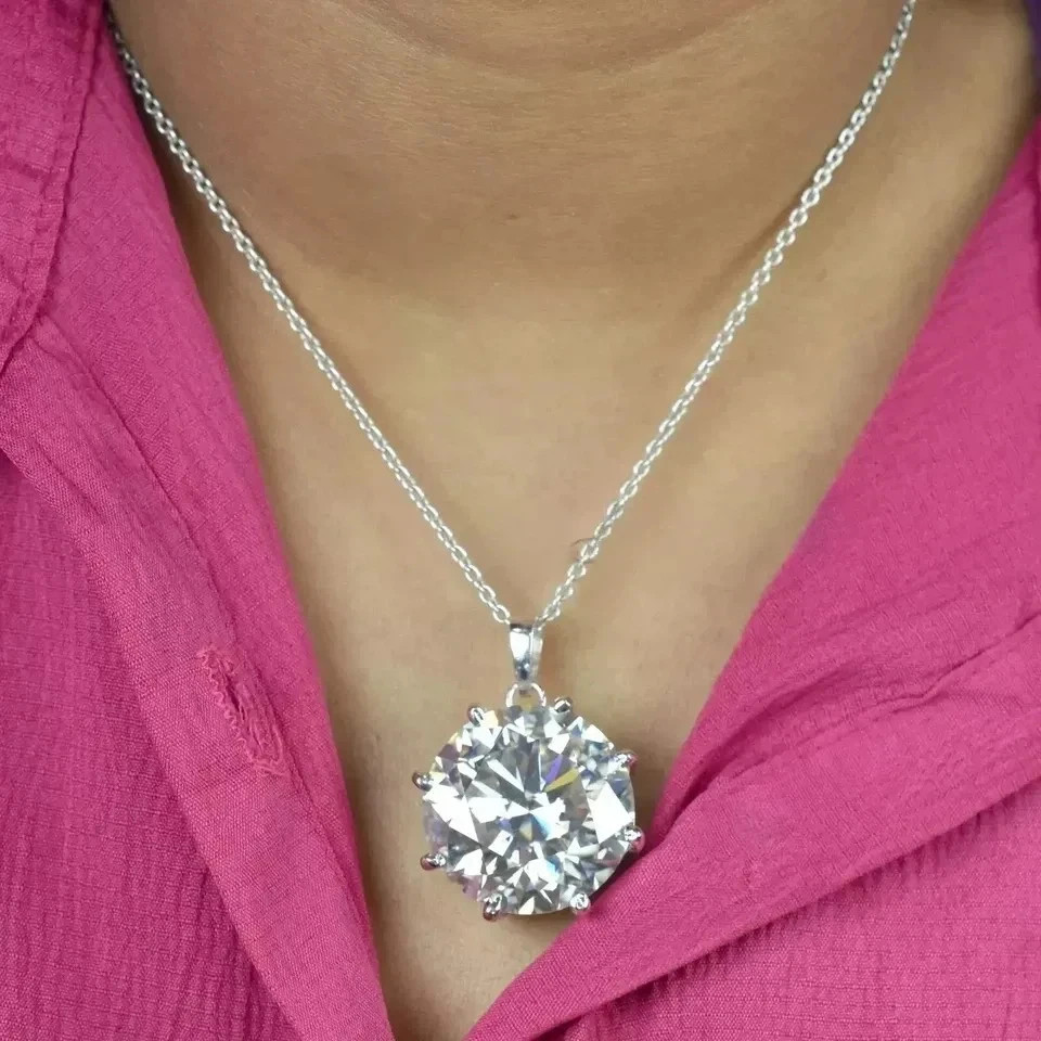 4Ct Round-Cut Moissanite Solitaire Women’s Pendant 14K White Gold Plated