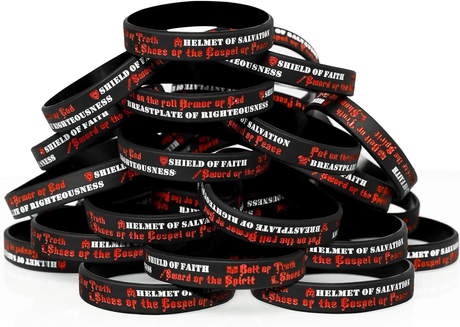 30 Pack Armor of God Silicone Bracelets Ephesians 6:10-18 Bible Verse Wristband