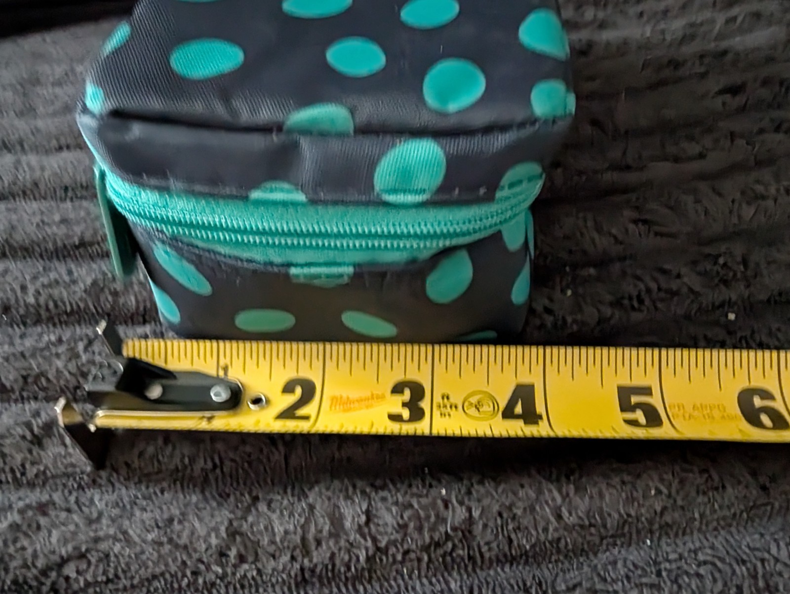 Thirty-One Travel Jewelry Case Zip-Around Black/Teal Polka Dot w/ 3 Pouches