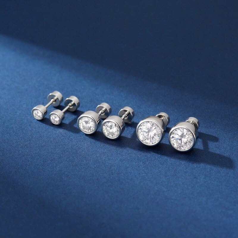 0.2-2ct Moissanite Flat Back Earrings, 925 Sterling Silver Lab Created Moissa…