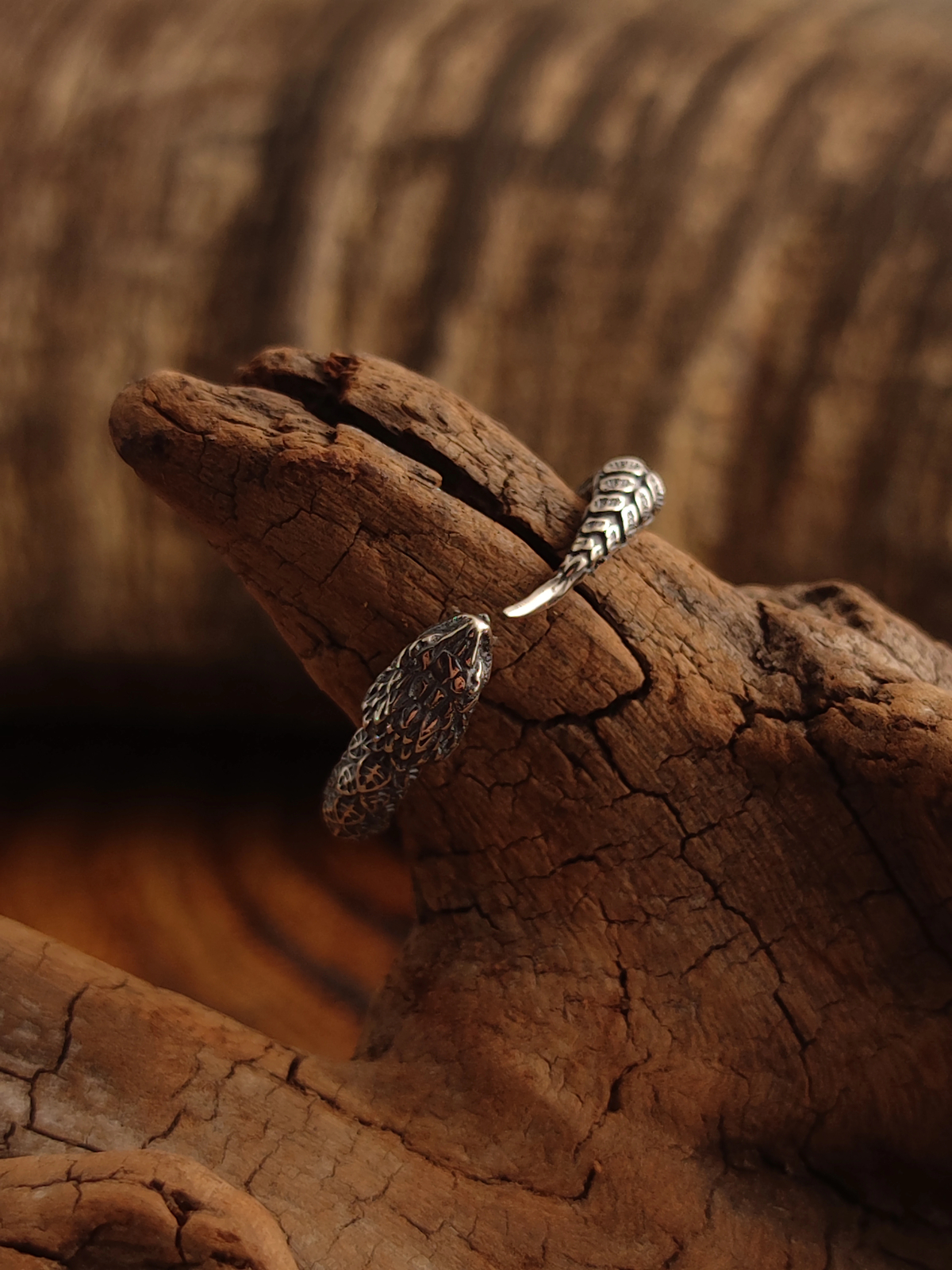 NIGHT WORKS Ouroboros S925 Silver Retro Texture Adjustable Ring for 7-9 Size