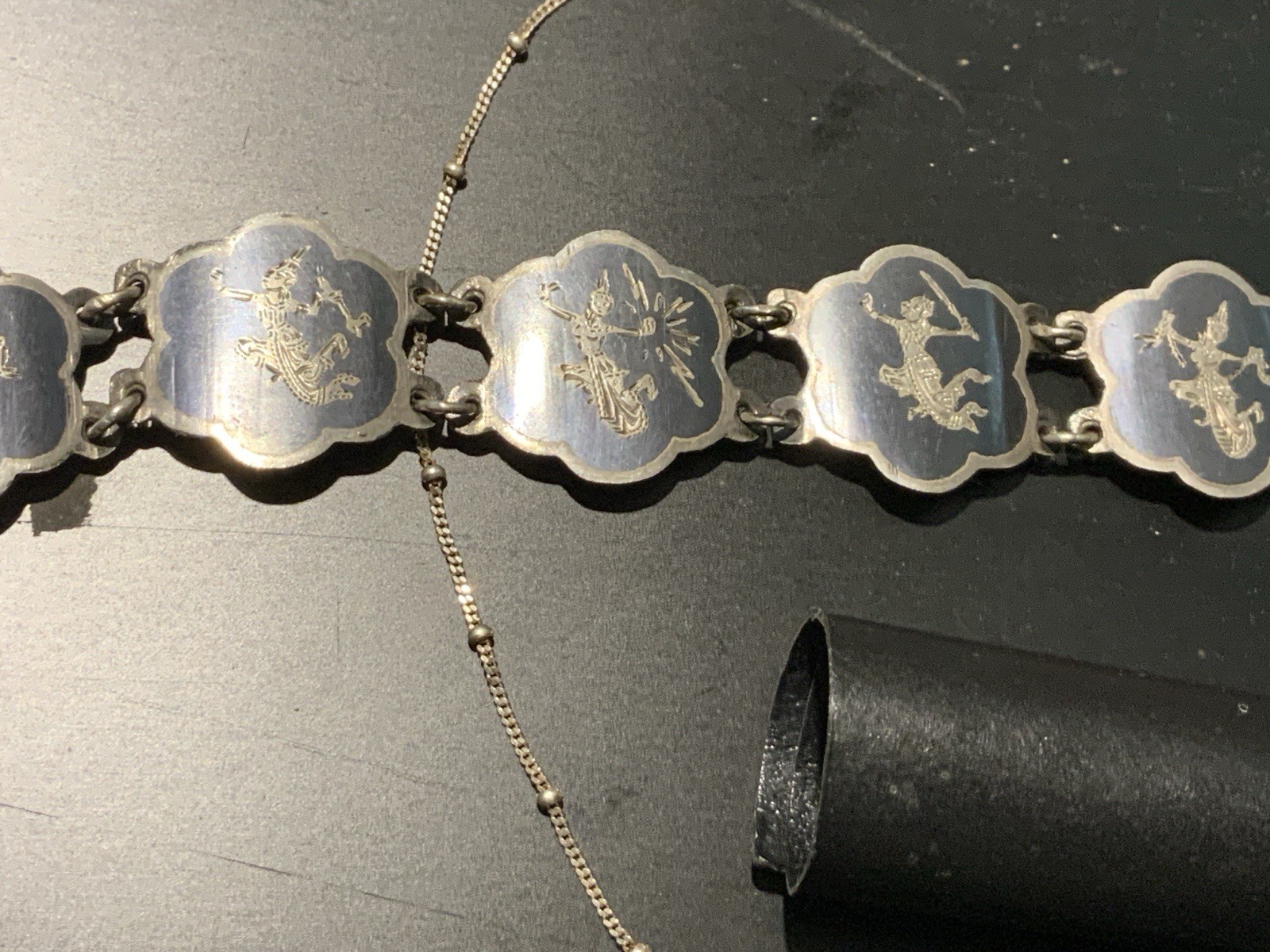 Siam Sterling Niello Set 7” Bracelet, Any Size Ring ,18” Chain With Pendant