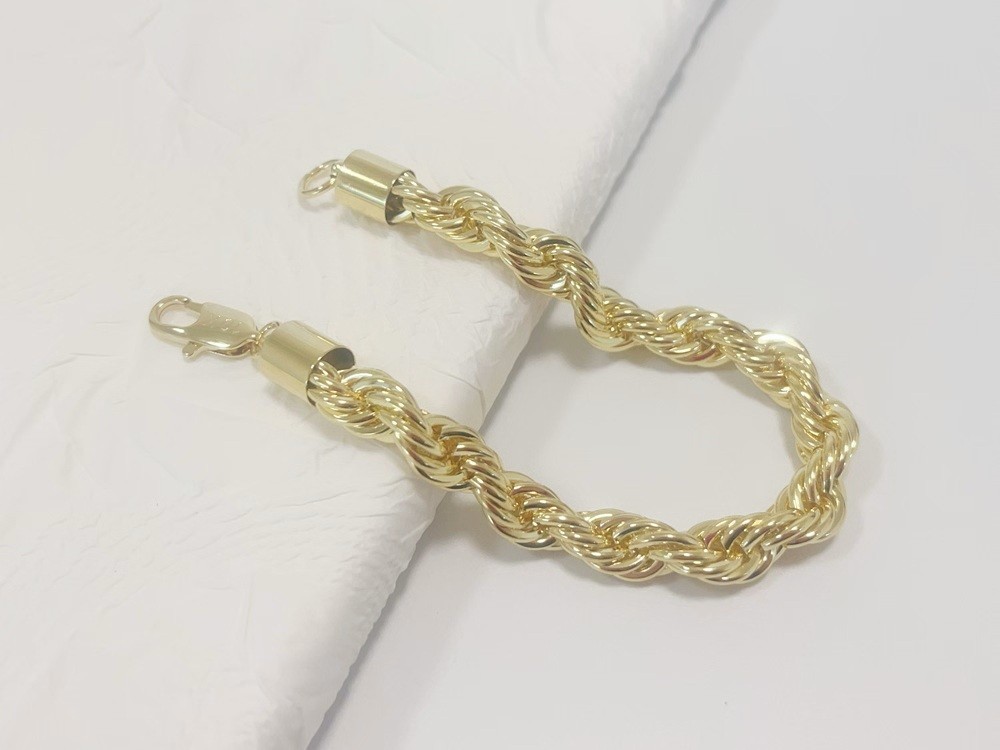 10K Yellow Gold 10mm Diamond Cut Rope Chain Bracelet Men Women 7.5″ 8″ 8.5″ 9″