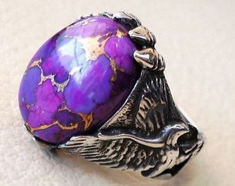 Solid 925 Sterling Silver Natural Copper Turquoise Gemstone Eagle Men’s Ring