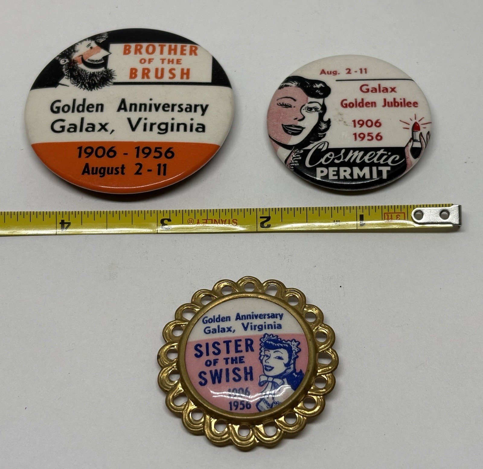 Galax Virginia Golden Anniversary Jubilee Set Of 3 Pins Brooches 1956 Grayson