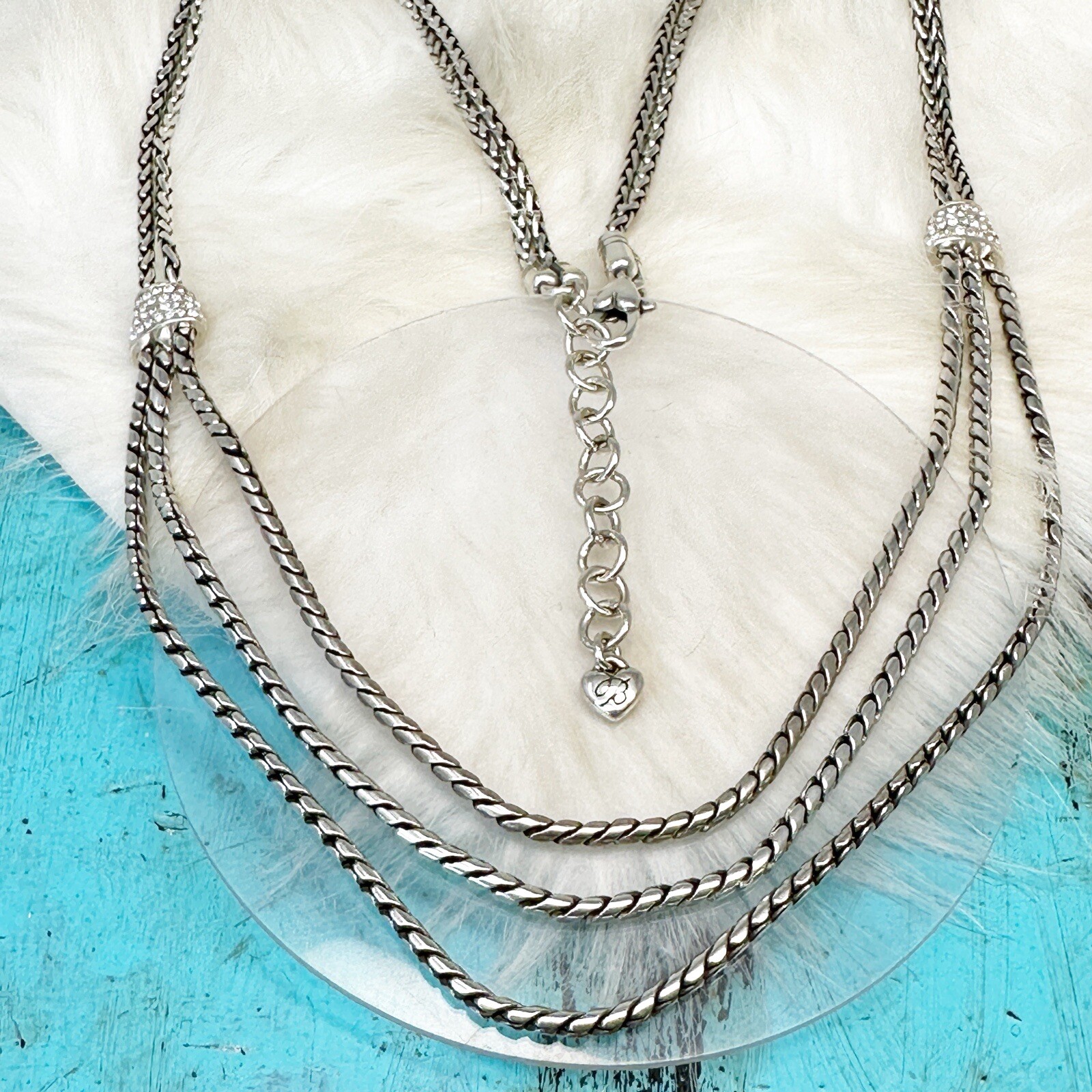 Brighton Meridian Crystal Station Layered Tier Necklace 25-27″ Silver Plate