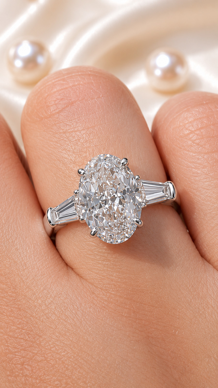 14K White Gold IGI Certified Lab Grown Diamond Engagement Ring 6.80 Ct Oval