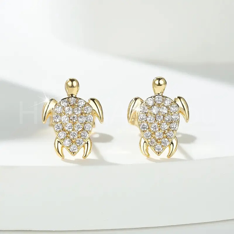 0.5ct Round Cut Moissanite Sea Turtle Stud Earrings 14K Yellow Gold Plated