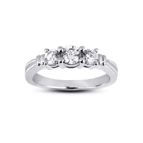 Three Stone Engagement Ring 14K Gold Vintage Round 1.46 CT Natural Diamond J VS2