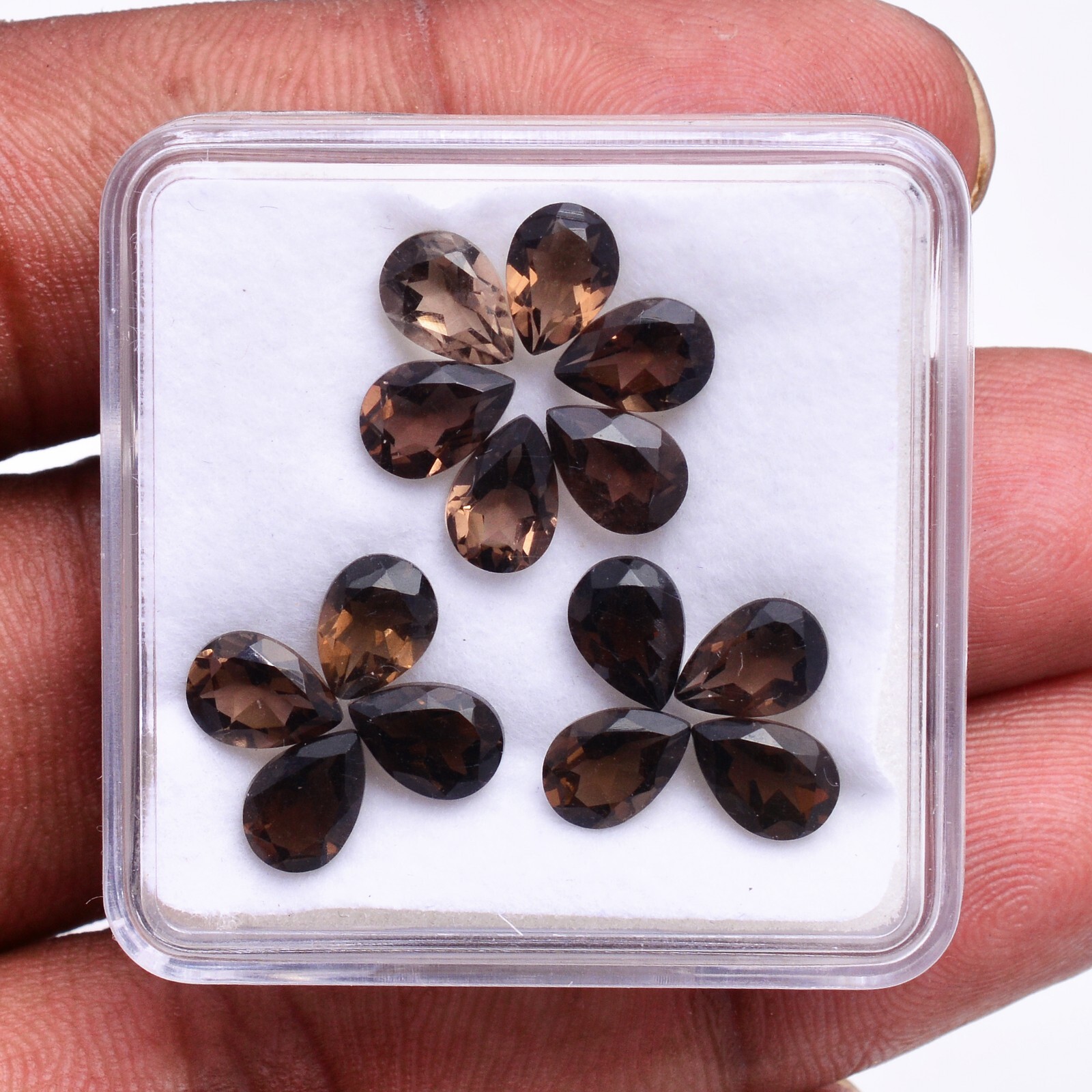 VVS 14 Pcs Natural Smoky Quartz 7mm*5mm Pear Cut Sparkling Loose Gemstones Lot