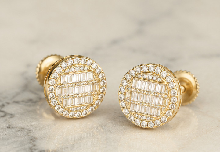2.00Ct Round Simulated Diamond Stud Earrings 14K Yellow Gold Plated Screw Back
