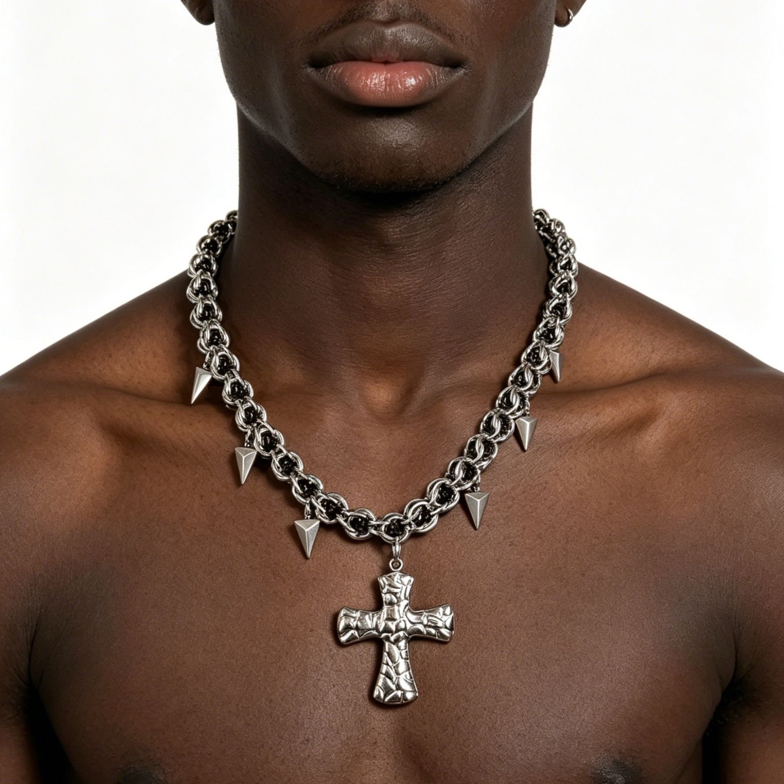 Gothic Spike Cross Pendant Titanium Steel Necklace Hip Hop Chain For Men