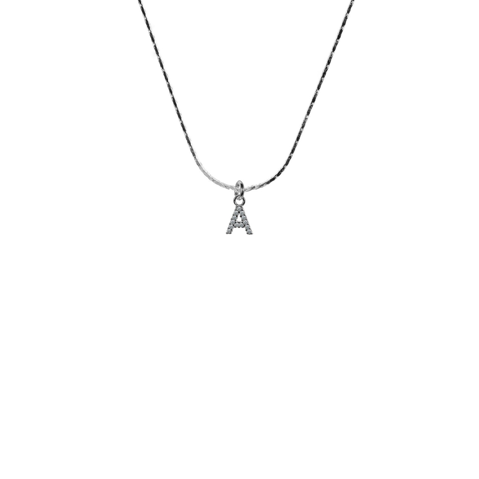 Bamboo Chain Necklace 0.6mm Pendant Letter Zircon 925 Sterling Silver
