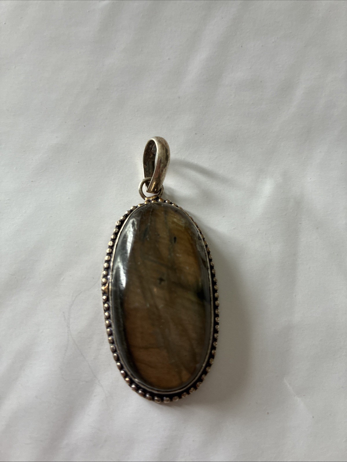 925 Sterling Silver Natural Labradorite Oval Pendant Blue Gold Flash Artisan