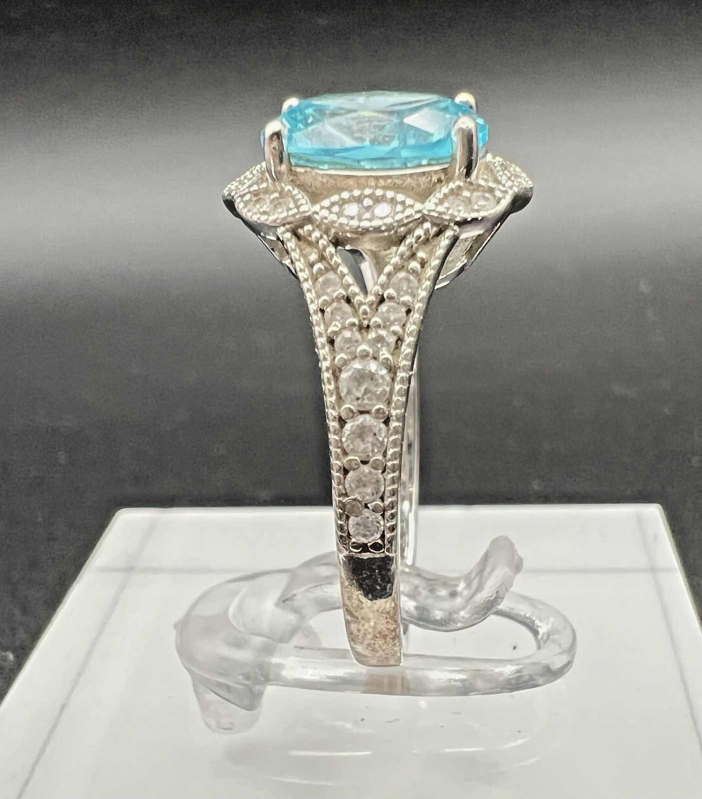 JCL Blue & White/colorless CZ Sterling Silver 925 Ring, Size 6.75