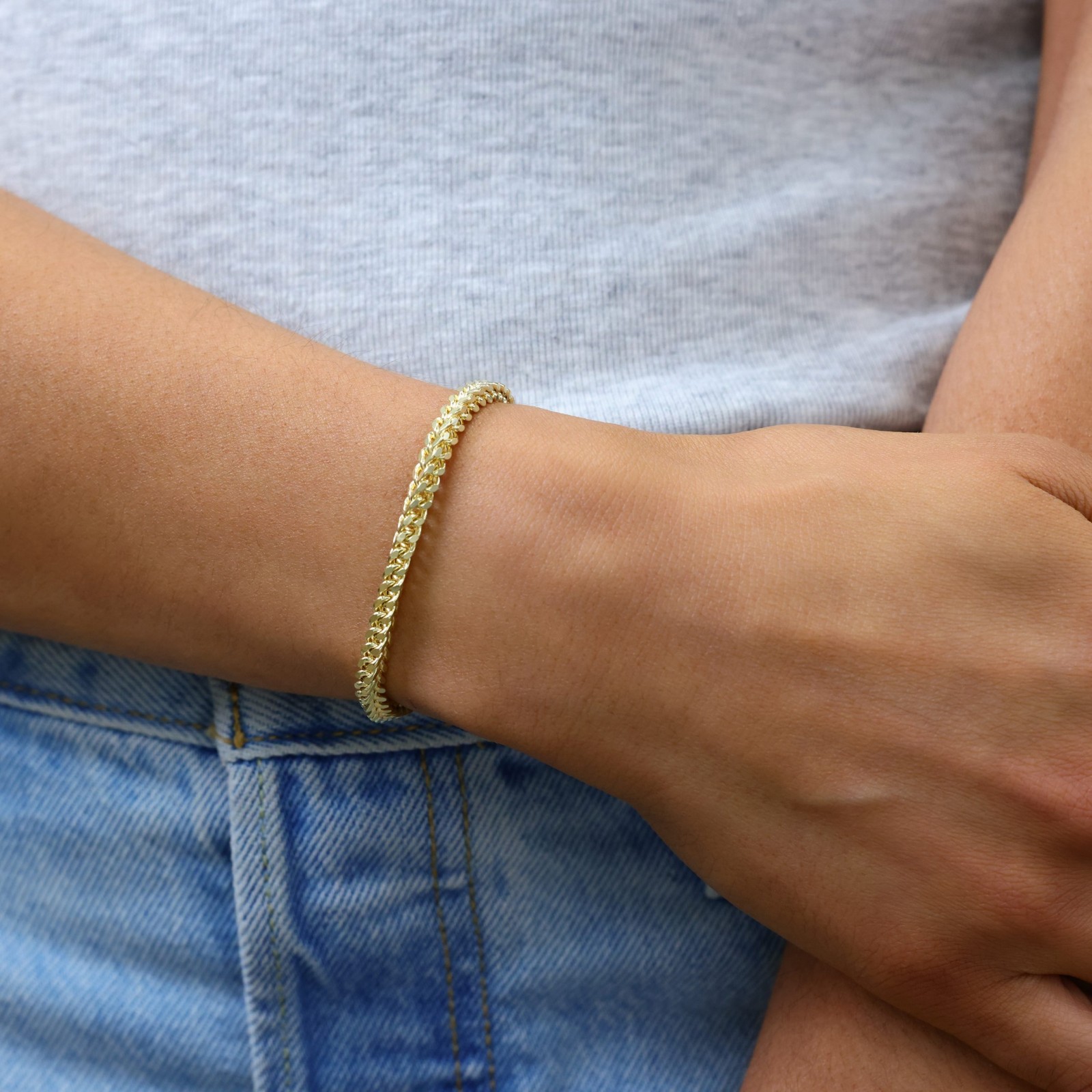 14k Yellow Gold 4mm Franco Box Bracelet Chain Mens Womens 7″ 7.5″ 8″ 8.5″ 9″