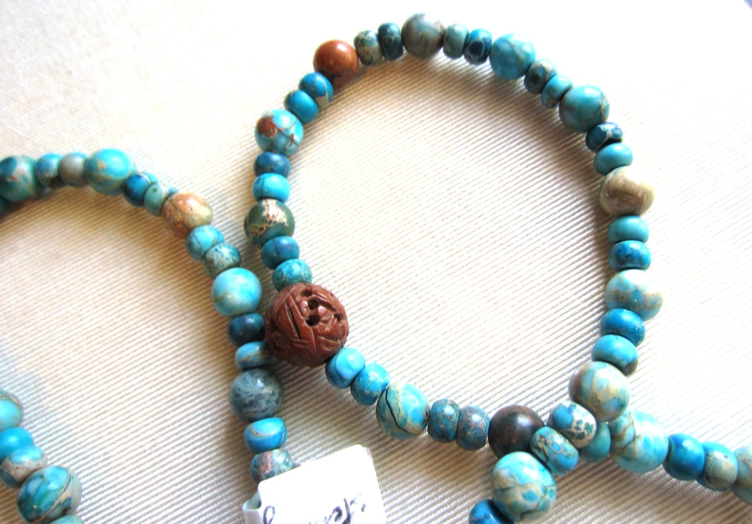 New Artisan Mixed Turquoise & Jasper Beaded Necklace Sterling Hook 28.5″ OOAK