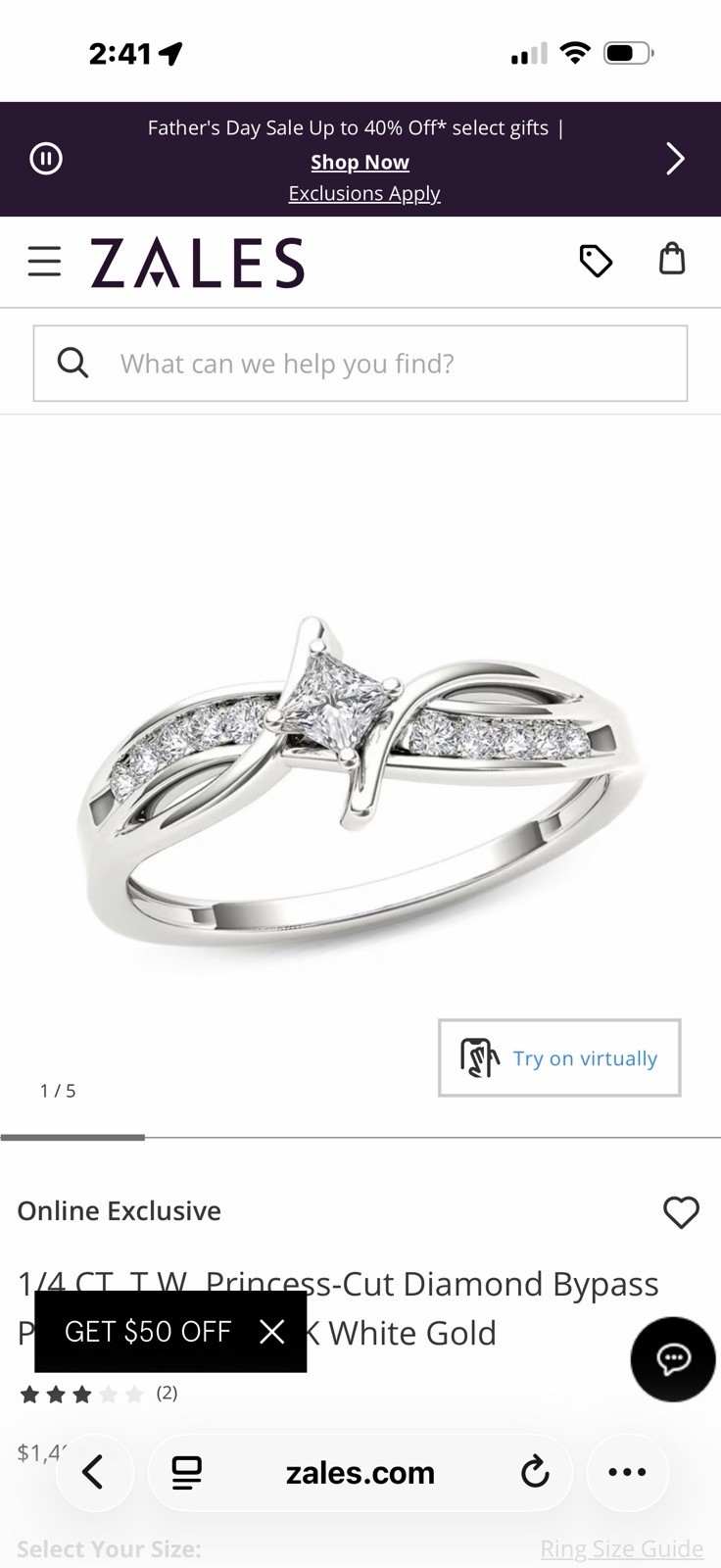 14 Karat White Gold Engagement Ring 1/4 Karat Diamond