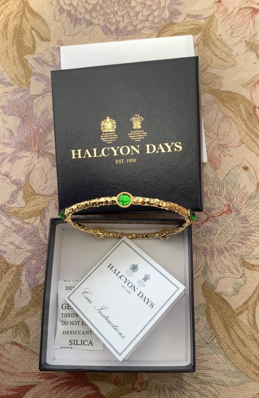 NEW – Halcyon Days Torque Bangle – Cabochon Emerald Jewels.