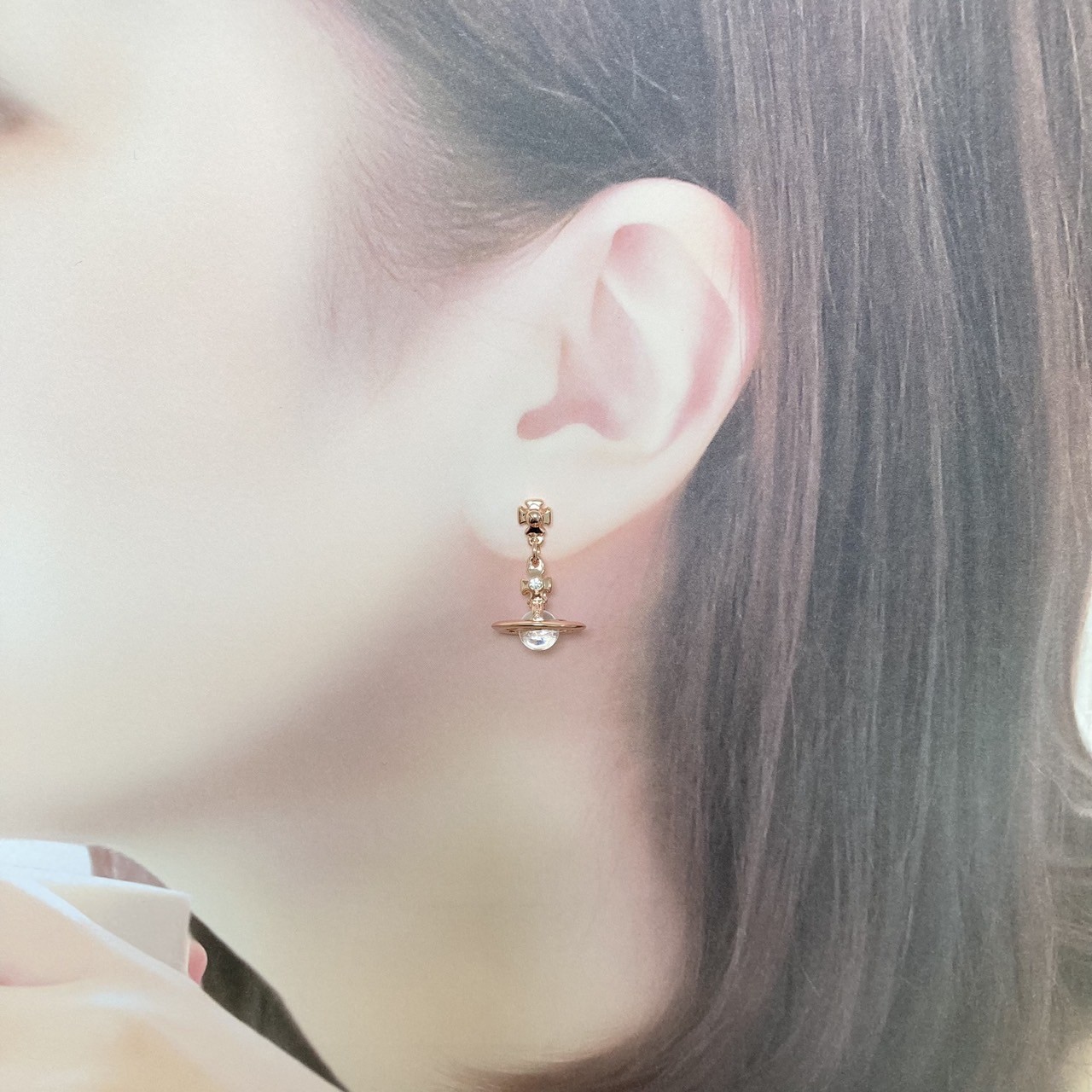 Vivienne Westwood Earrings Petite Orb Rose Pink Gold 2.5 x 1.4cm w/drawstring