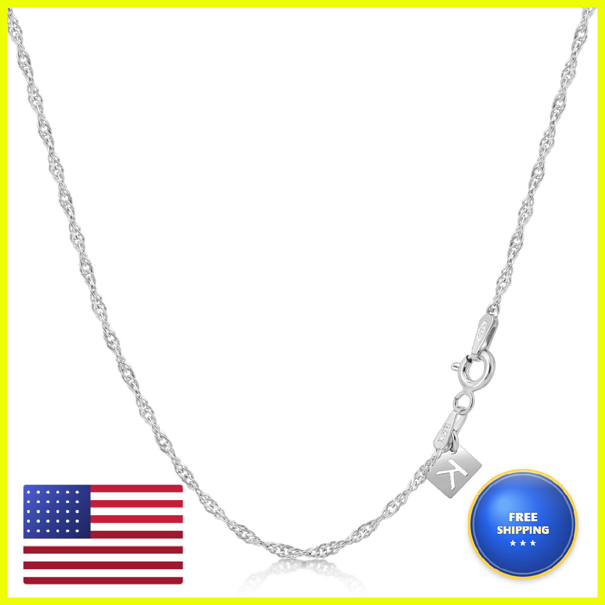 Kezef 18K 2Mm Sterling Silver Plated 925 Sterling Silver Necklace Chains